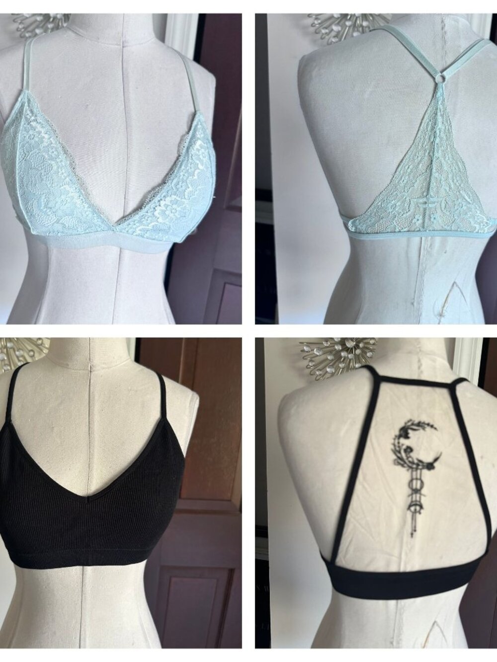 2 pretty bralettes SWS Essentials mint green and Black ribbed with back insert d